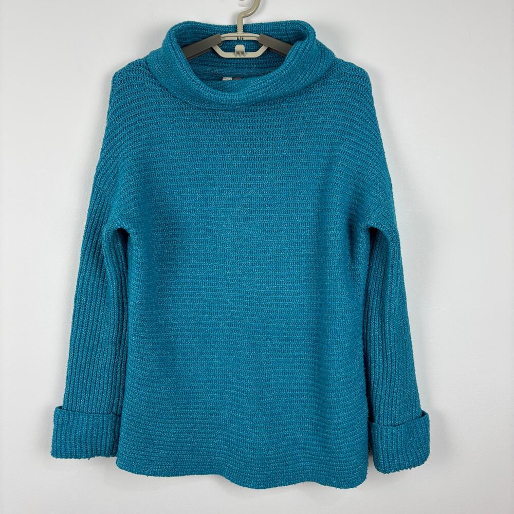 Pilcro Cowl Neck Sweater XS chunky knit tunic Teal Blue